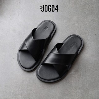 Dép da quai chéo JOG04 - thiết kế mặt bọc êm ái , quai da không đường may ( B1 )