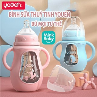 BÌNH SỮA THUỶ TINH YOUEN 240ml, 150ml CHỊU NHIỆT- CHỐNG BỂ VỠ- CHỐNG ĐẦY HƠI CHO BÉ