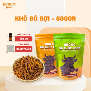 Khô bò sợi, đặc sản tây nguyên được làm từ thịt bò khô, đồ ăn vặt loại 500g từ ba thức food