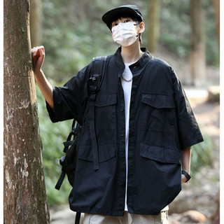 Áo sơ mi nam ngắn tay unisex nhiều túi hộp cá tính, sơ mi nam khoác ngoài cityboy 9925