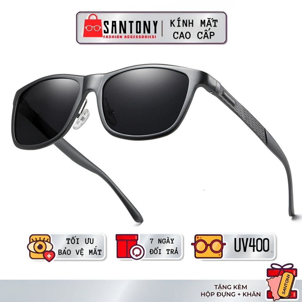Kính râm phân cực câu cá nam SANTONY gọng kim loại tròng polarized chống tia uv cao cấp
