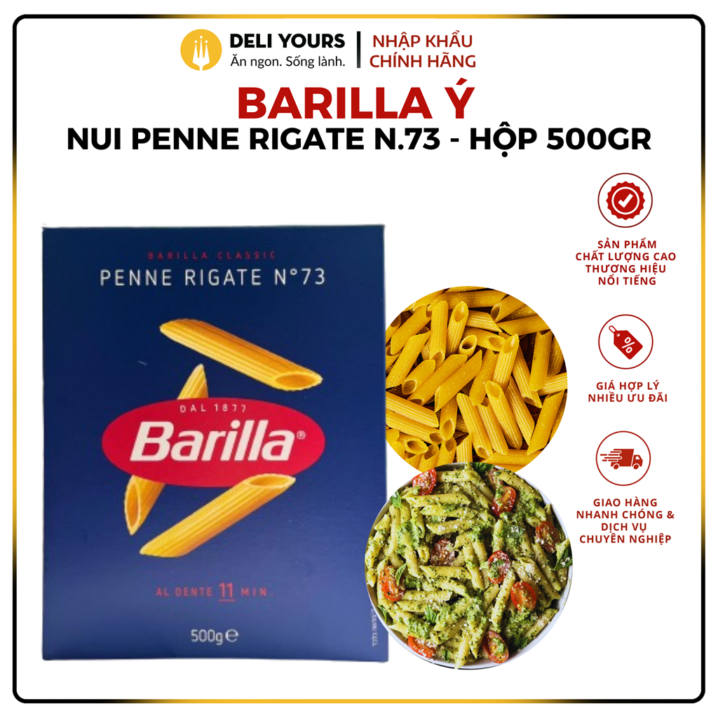 Nui Ý Penne Rigate Barilla N.73 | Hộp 500gr | Nhập Khẩu Chính Hãng Ý | Deli Yours