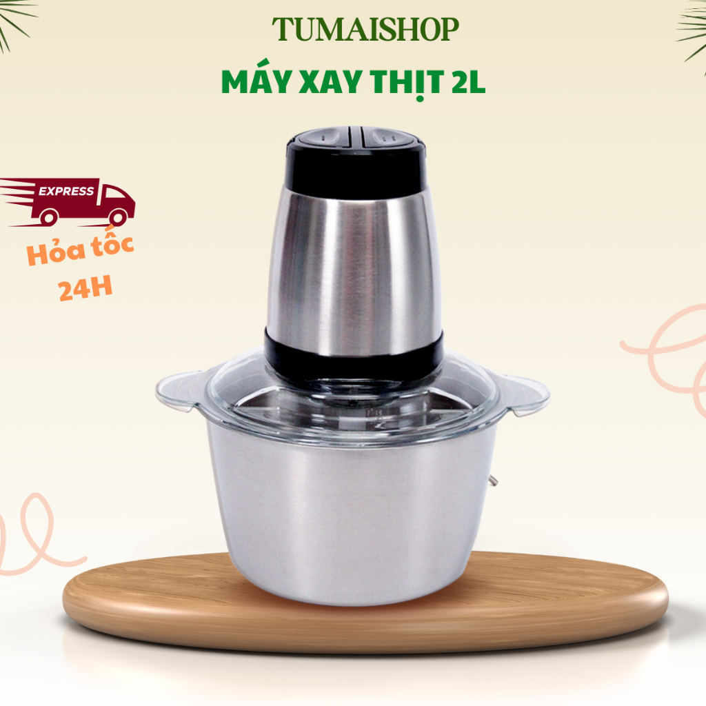 Máy Xay Thịt Cối Inox Dung Tích 2L,Máy Xay Đa Năng 4 Lưỡi Có Thể Dùng Xay Hành Tỏi,Xay Tiêu Hoặc Các Loại Thực Phẩm Khác