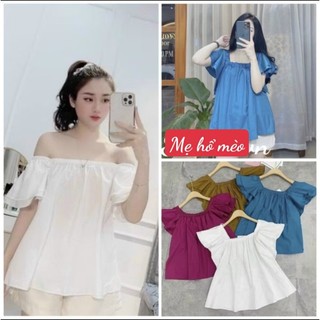 Áo sơ mi nữ, áo kiểu nữ trễ vai tay bèo mặc được 2 kiểu nhiều màu m43 Mẹ Hổ Mèo