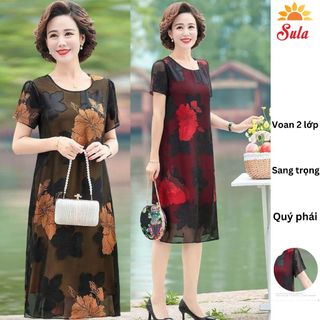 Đầm trung niên sang trọng, đầm voan 2 lớp cho mẹ cho bà đi dự tiệc sang trọng (460+275), đầm SULA