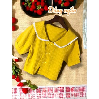 Áo sơ mi nữ, áo kiểu nữ dáng croptop cổ ren m50 Mẹ Hổ Mèo