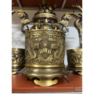 Bát hương đồng đúc rồng nổi cao 16cm x miệng 16cm