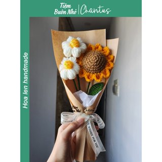 1 Bó hoa hướng dương len mix 2 cành hoa 6 cánh nhụy màu vàng gói sẵn-Chantus/Tiệm buôn nhỏ
