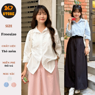 Áo sơ mi tay dài basic chất thô mềm 2 túi ngực 247store