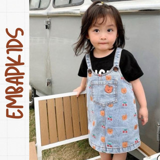 Đầm yếm cho bé EmBap Order, đầm yếm denim in hoạ tiết phong cách hàn quốc cho bé gái