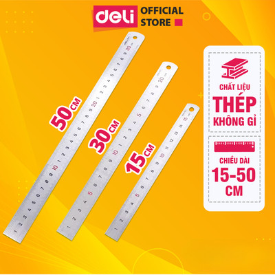 Thước Kẻ Thép Nhiều Kích Thước Thước Kĩ Thuật DIY Deli Cao Cấp Chống Mòn Gỉ Dụng Cụ Đo Lường
