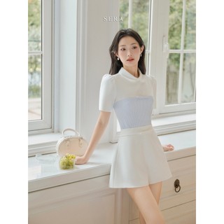 SERA - Áo cổ sen tay bồng phối trắng xanh Kesha