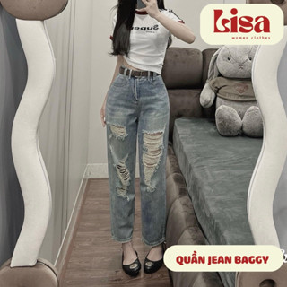 Quần jean baggy nữ rách lưng cao hack dáng S015, Quần bò baggy rách gơn phố hot 2024