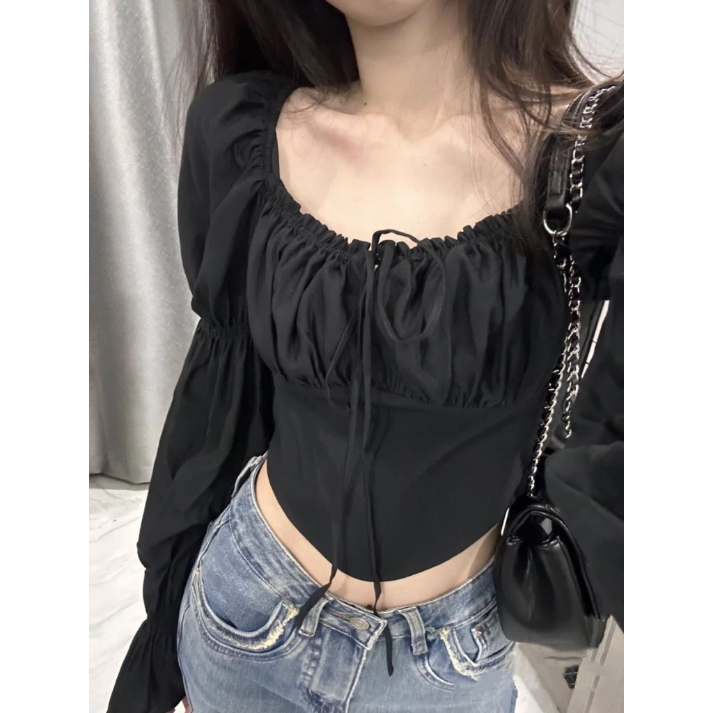 Áo croptop bigsize nữ 45-95kg KimFashion, áo kiểu croptop bigsize tay dài trễ vai AC04