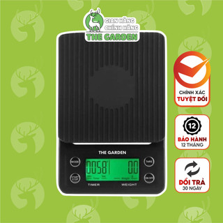 Cân tiểu ly điện tử nhà bếp mini THE GARDEN TIMER bấm giờ định lượng 0.1g - 3kg, cân pha cà phê kèm 2 viên  