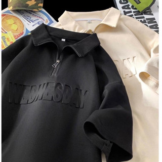 Áo Polo Nam Nữ chữ nổi WEDNESDAY NAD Unisex - Áo Cổ Bẻ có khoá kéo Chất Liệu Tổ Ong Dệt Trẻ Trung, Cá Tính.năng động