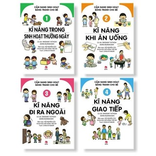 Sách - Cẩm nang Kỹ Năng Sống Cho Bé Bằng Tranh - KN Ăn Uống, Giao Tiếp, Sinh Hoạt, Ra Ngoài (Trọn Bộ 4 Quyển)
