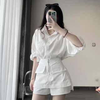 Set Sơ Mi Thô Cổ Bẻ Dài Tay Mix Chân Váy Túi Hộp, Set Váy Thanh Lịch Dành Cho Nữ -MerChic Store