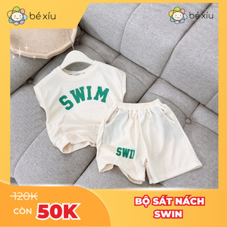 Bộ sát nách SWIN chất xốp tổ ong mềm mát cho bé trai basic và thể thao gồm quần và áo sát nách từ 8-28Kg B14