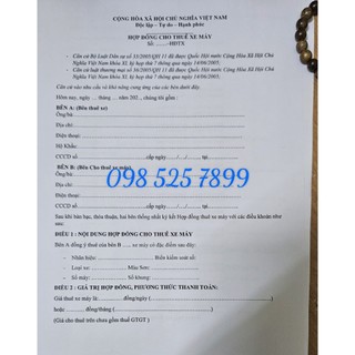 Hợp đồng cho thuê xe máy A4