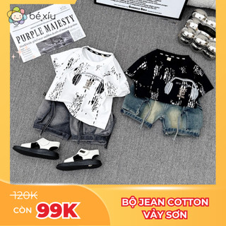 Bộ quần jean áo cotton VẢY SƠN mềm mát cực bắt mắt gồm quần jean áo thun cotton cho bé trai B36