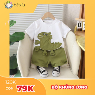 Bộ KHỦNG LONG XANH chất cotton mềm mát độc lạ với hình may thêu nổi cho bé từ 10-28Kg B41