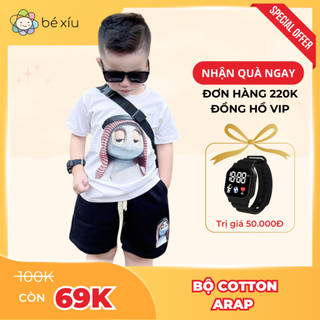 Bộ cotton KÈM MŨ ARAP hình in 5D cách nhiệt cao tần cực sắc nét và ấn tượng, rất bảnh trai cho bé 8-28Kg B51