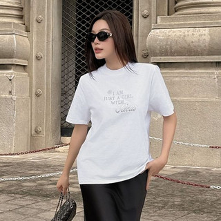 JOVEN Áo Thun Alva Form Rộng In Chữ Dập Nổi