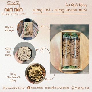 Set Quà Tặng Gừng thẻ+Gừng chanh muối hộp tre