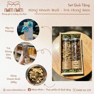 Set Quà Tặng Gừng chanh muối+Olong sâm Hộp Tre