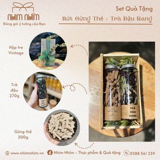 Set Qùa Tặng Gừng Thẻ + Trà Đậu Hộp Tre