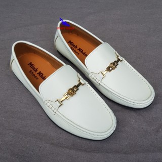  Giày mọi lười nam da bò cao cấp màu trắng đẹp hàng hiệu thời trang giá rẻ đế khâu chắc chắn M-9 trắng 