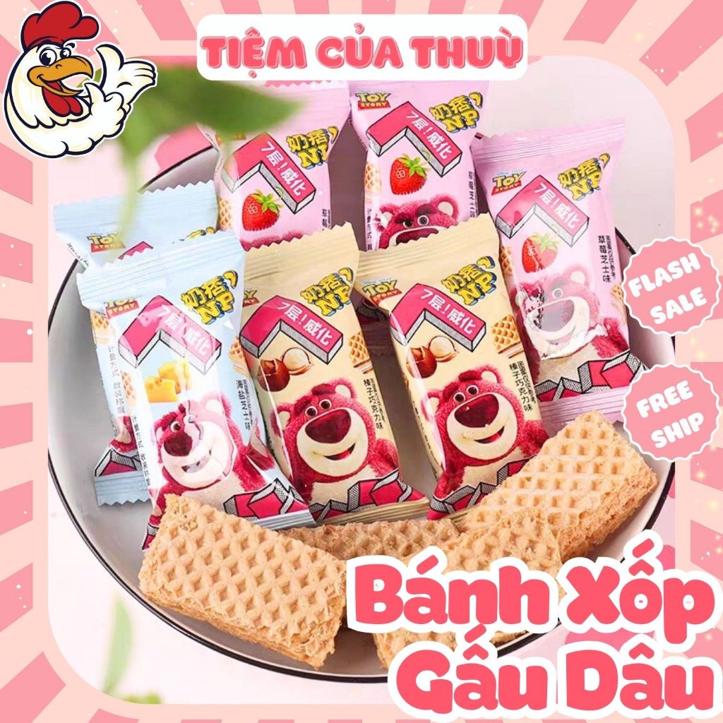 Bánh Xốp Kem Gấu Dâu Losto Dâu / Phô Mai / Hạt Dẻ, Bánh Quy Gấu Dâu Losto Disney
