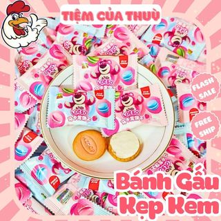Bánh quy kẹp mini gấu dâu losto, bánh quy macaron nhân kem, bánh gấu dâu losto