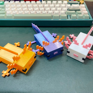 Mô hình lắp ghép Axolotl Minecraft in 3D trưng bày