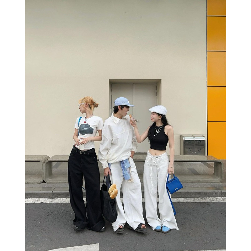 NORMAL COLOR LOOSE PLEAT - Quần jeans trắng ống rộng rách ống | BigBuy360 - bigbuy360.vn