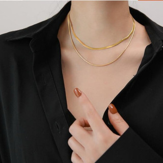 KHÔNG ĐEN GỈ, Dây chuyền titan không đen/ gỉ, Vòng cổ nữ layer 2 lớp trơn dây chất mì dẹp, phụ kiện trang sức nữ