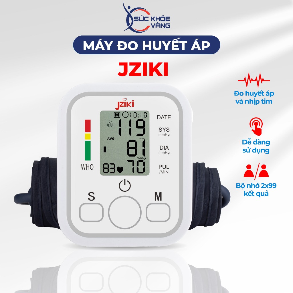 Máy đo huyết áp bắp tay JZIKI hàng chính hãng, đo tự động, không cần bơm tay, đo chính xác và nhanh chóng