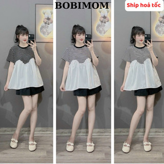 Áo bầu sọc phối lụa nhẹ mát dễ phối đồ