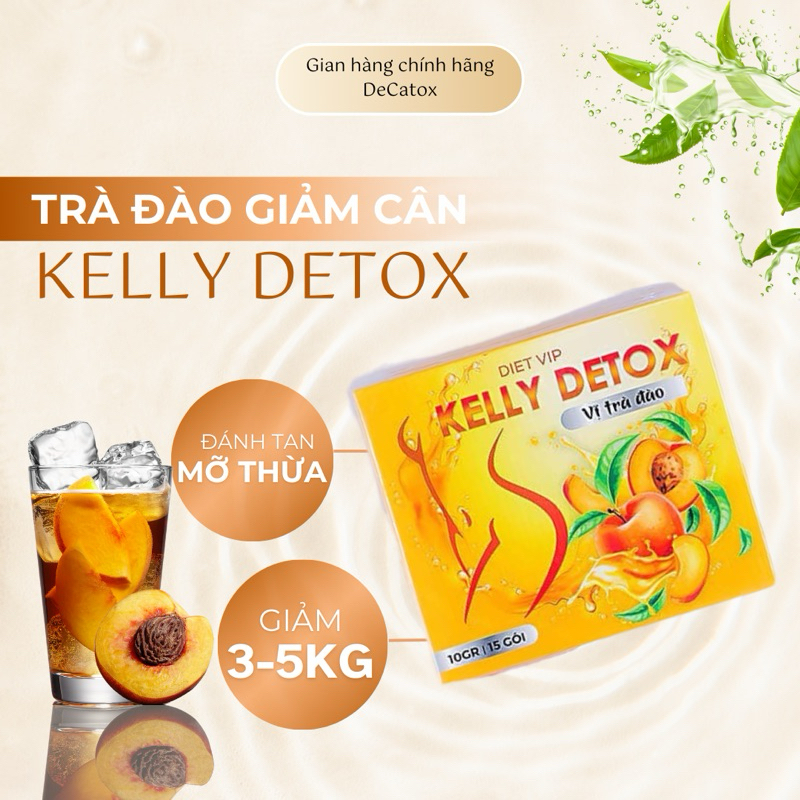 Trà đào giảm cân Kelly Detox (mẫu mới) thanh lọc cơ thể hộp 15 gói cam kết hàng chính hãng.