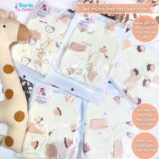 Set bao chân+ bao tay (kèm mũ) Baby HT chất liệu peptit  xuất Hàn, mềm mại, thoáng khí, thấm hút tốt- Burin Market
