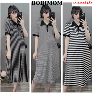 Đầm sọc cotton suông phom rộng freesize trẻ trung co giãn tốt