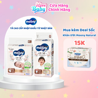 (Mẫu Mới) Tã Moony Natural Nhập Khẩu Chính Hãng dán/quần size NB63,S58,M46,L38-M46,L36,XL32