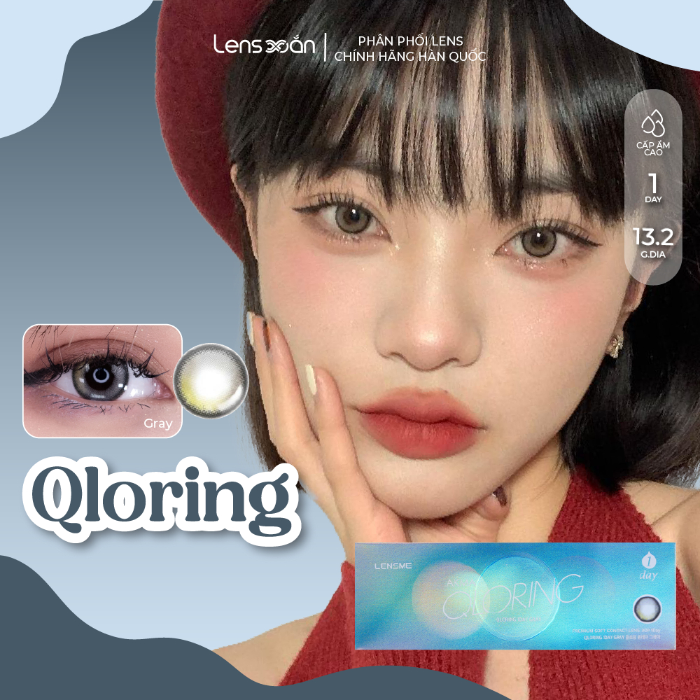 LENS 1 NGÀY cận LENS XOẮN kính áp tròng xám tự nhiên có viền 2 dải màu LENS ME QLORING giá 1 đôi
