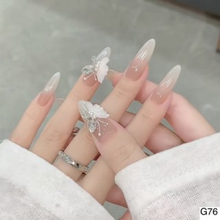  G76 nail thạch form dài ombre đính charm bướm shop loan kim nail giả bộ 30 móng đi tiệc đi chơi tết 