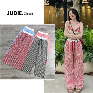 Quần Suông Ống Rộng Nữ,Quần Suông Kẻ Caro Cạp Trắng Chất Thô Mềm Hàn Quốc Bản Lưng Cao Hách Dáng JUDIE.Closet