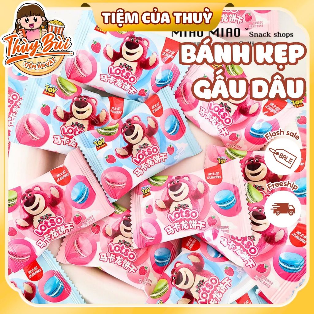Bánh Quy Macaron Nhân Kem, Bánh Gấu Dâu Losto , Bánh Quy Kẹp MINI Gấu Dâu Losto
