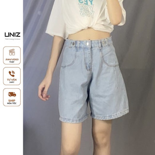 Quần Short đùi jean Nữ ống rộng , cạp cao UNIZ Jeandui3khuy