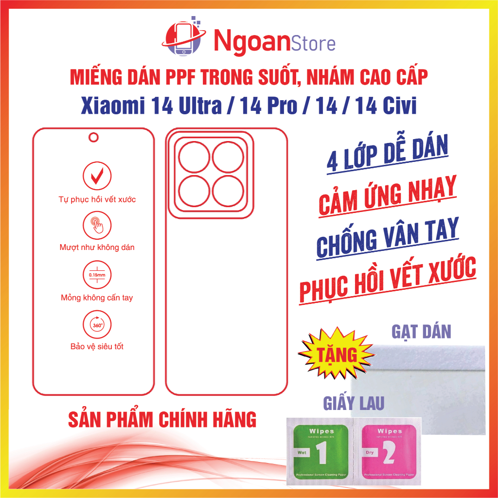 Miếng dán PPF Xi A mi 14 Ultra 14 Pro 14 Civi 14 chống vân tay phục hồi vết xước - Ngoan Store