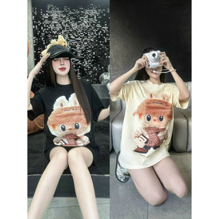 Áo Thun Nữ Labubu Choàng Khăn Chất Cotton 100% 4 Chiều Mịn Mát In Cao Cấp